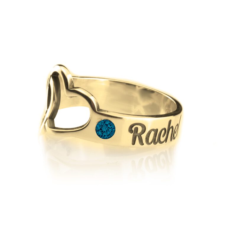 Birthstone Ring with Engraved Hearts and Names