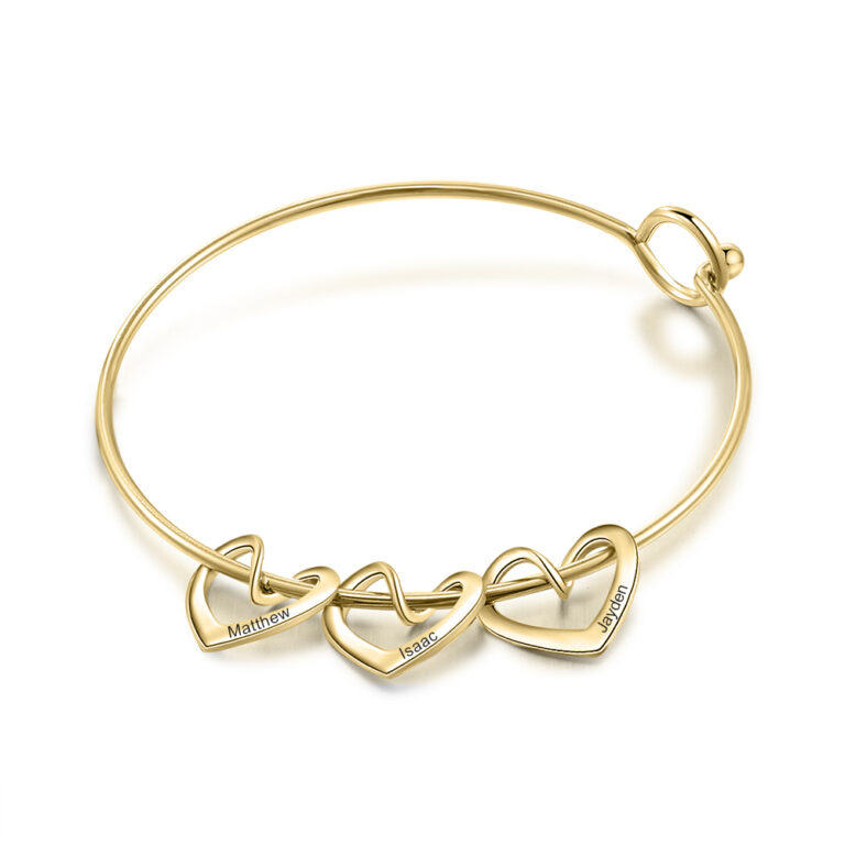 Engraved Hearts Charm Bracelet for Mom