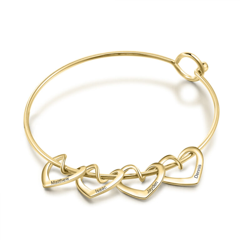 Engraved Hearts Charm Bracelet for Mom