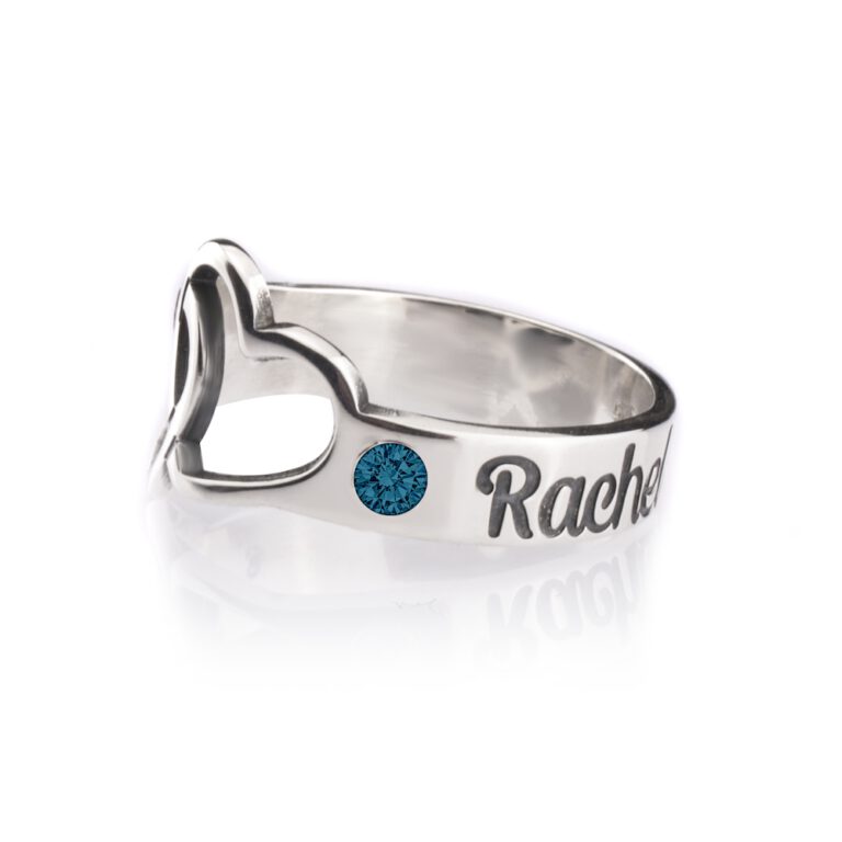 Birthstone Ring with Engraved Hearts and Names