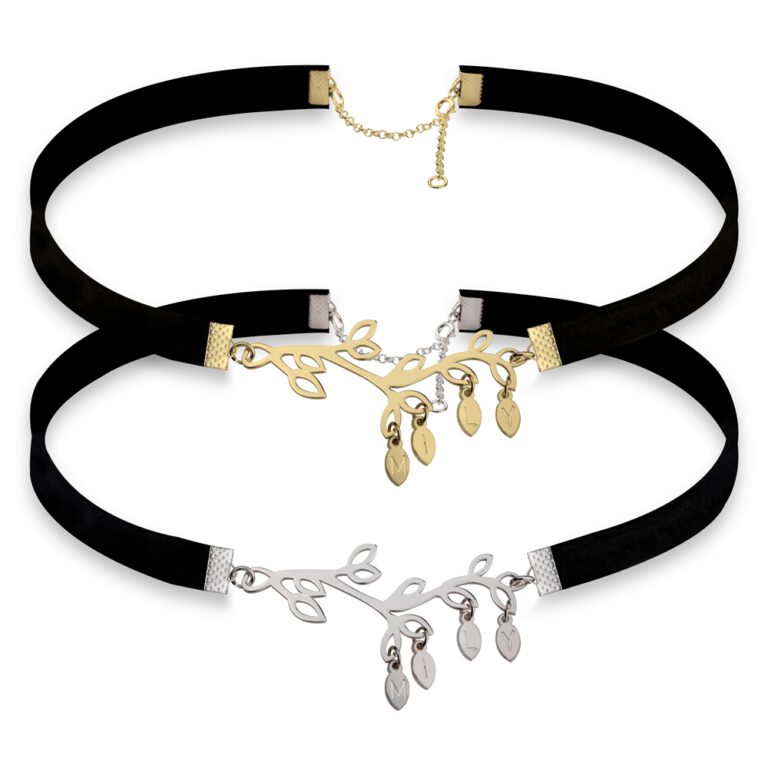 Family Tree Split Choker with Initials on Leaves