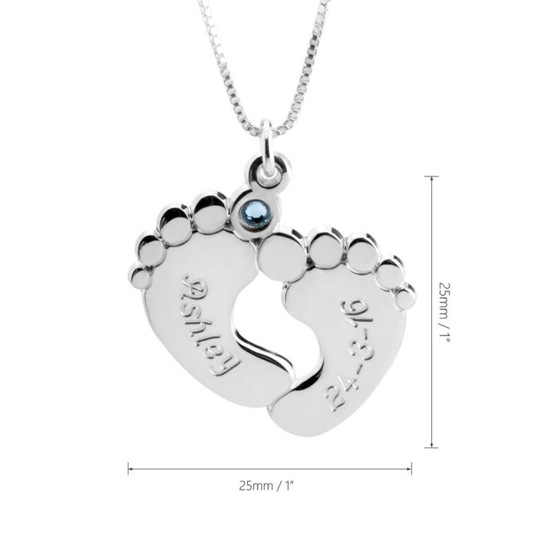 Engraved Baby feet with birthstone