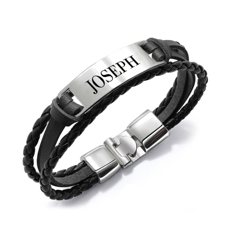 Custom Men Leather Name Bracelet