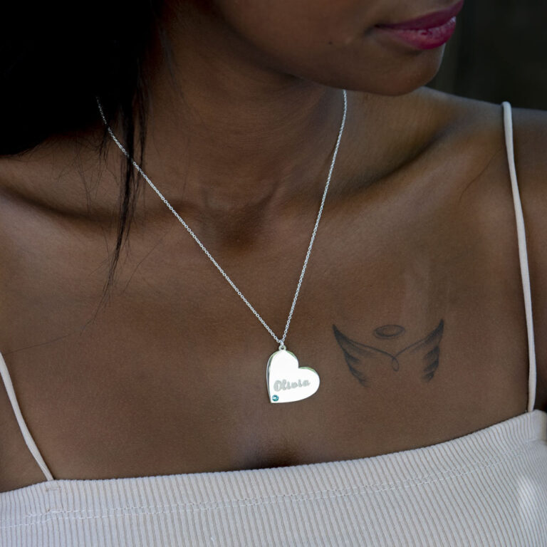 Heart Name Necklace Personalized with Birthstone