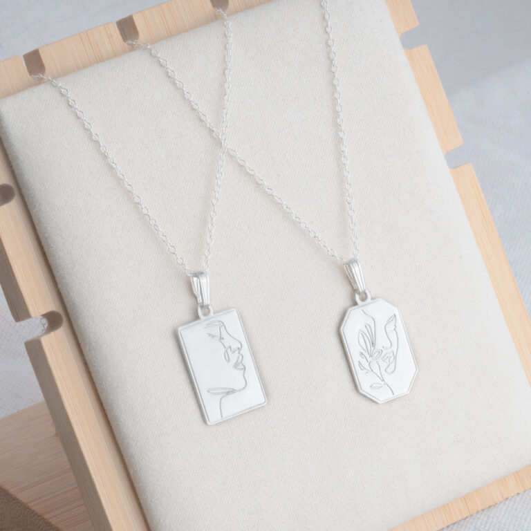 Line Art Woman's Face Engraved Necklace