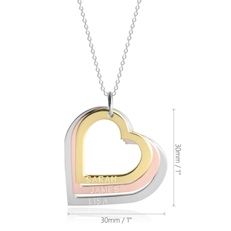 Three Toned Engraved Hearts Mother Necklace