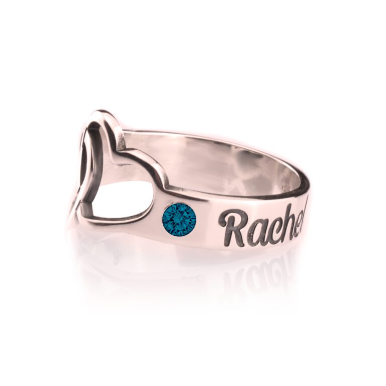 Birthstone Ring with Engraved Hearts and Names