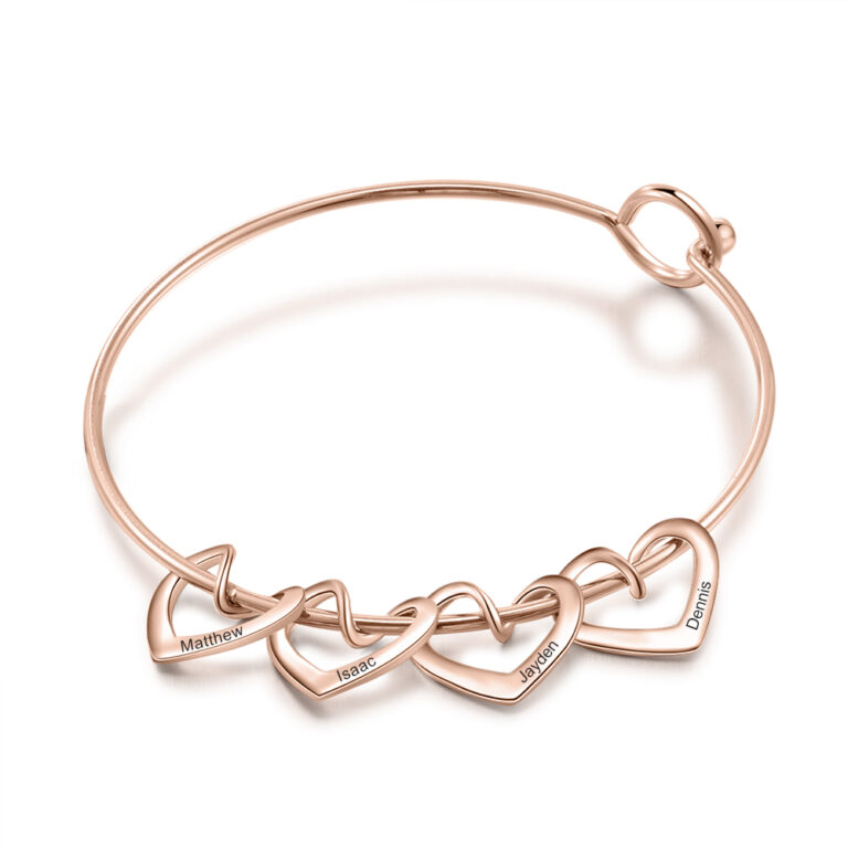 Engraved Hearts Charm Bracelet for Mom
