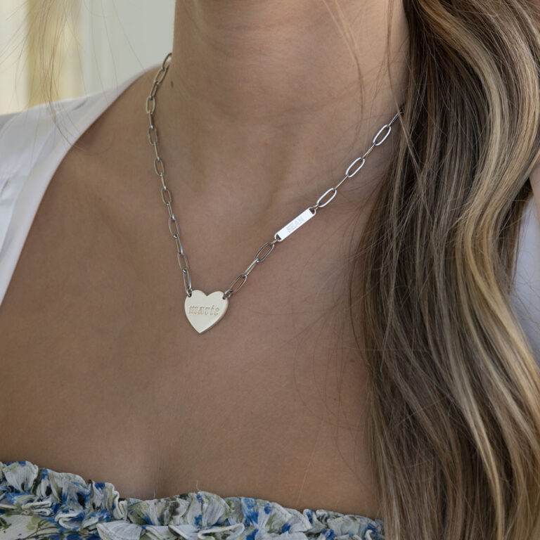 Paperclip Heart and Bar Necklace