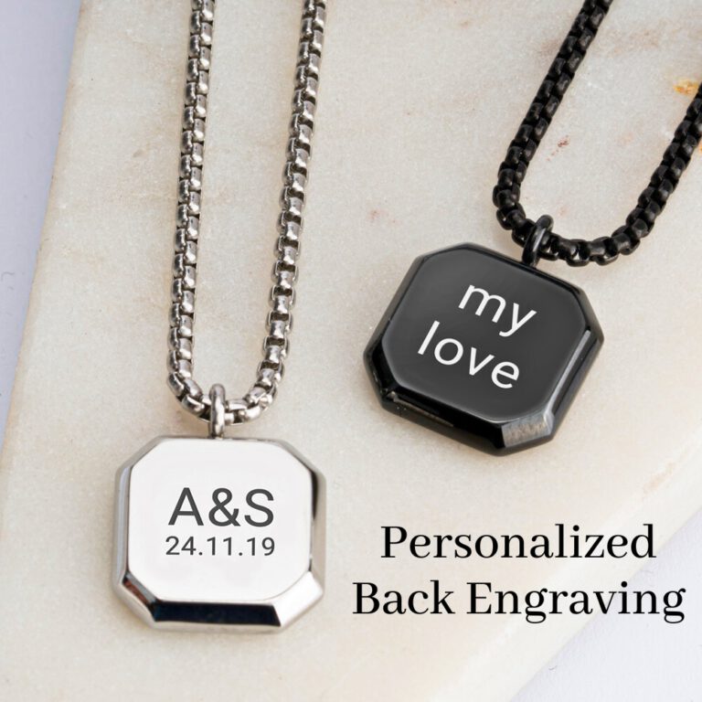 Engraved Mens Necklace Silver