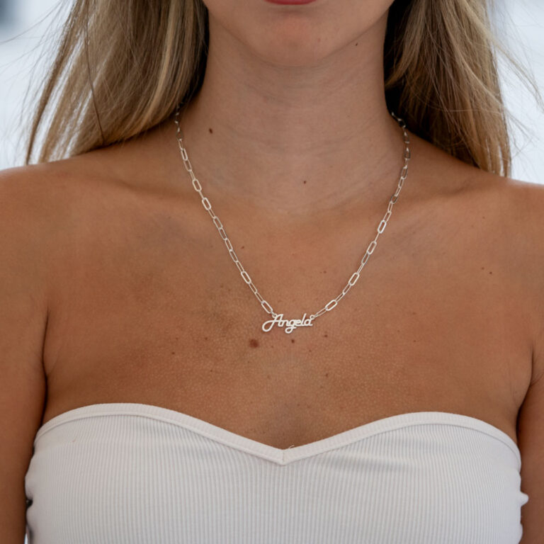 Cursive Name Necklace Paperclip Chain
