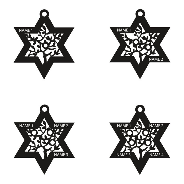 שרשרת מגן דוד ועץ המשפחה עם חריטות אישיות ואבני לידה עם פרטי עיצוב ומידות