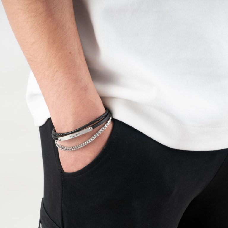 Engraved Two Tone Bracelet For Men