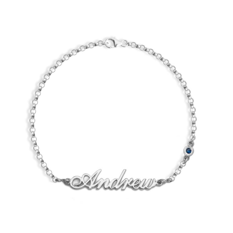 Personalized Name Bracelet with Birthstone Charm
