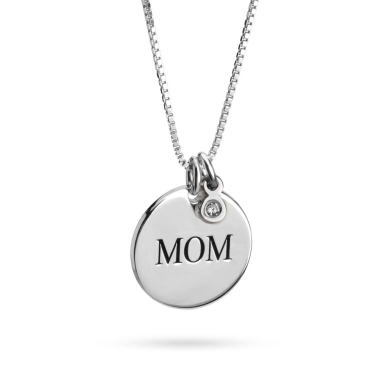 עם יהלום Mom - שרשרת עיגול אמא באנגלית בהתאמה אישית