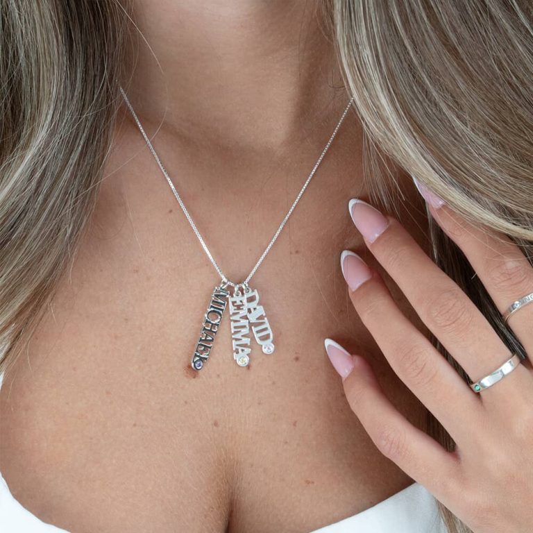 Vertical Name Necklace with Birthstone