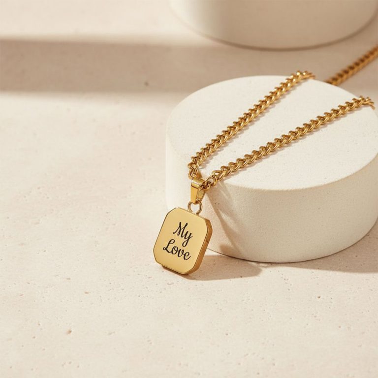 Women’s Engravable Tag Necklace on Curb Chain