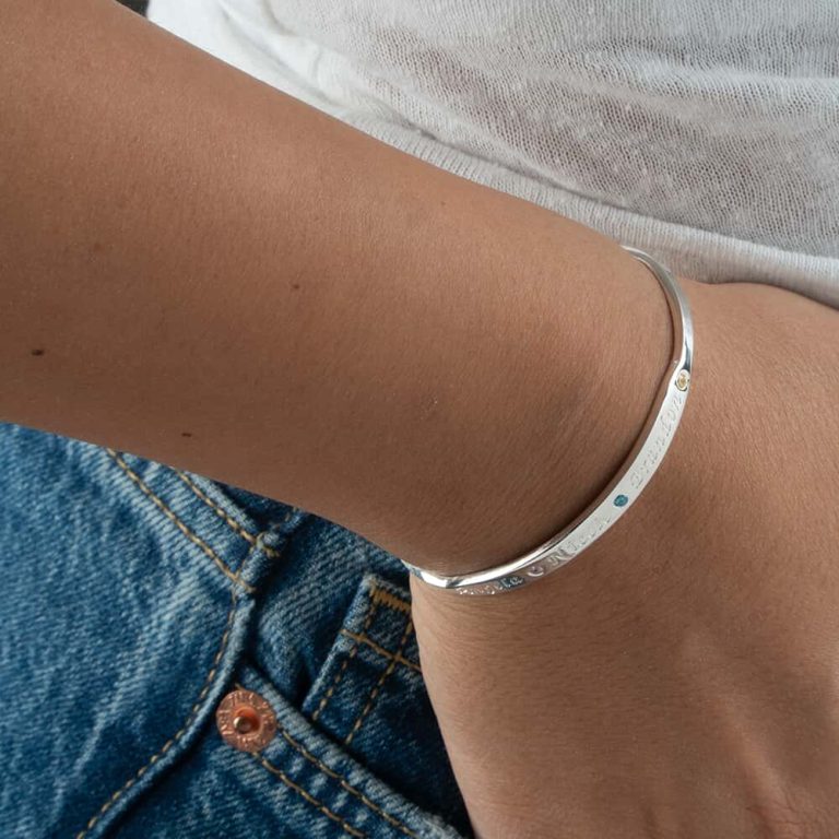 Personalized Bangle Bracelet with Names and Birthstones