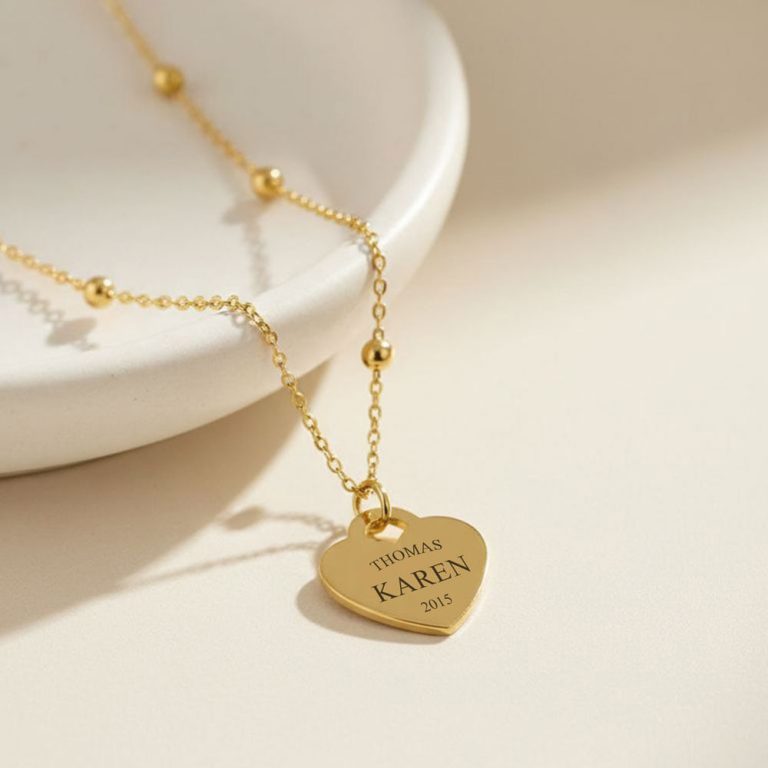 Custom Engraving Beaded Chain Heart Necklace