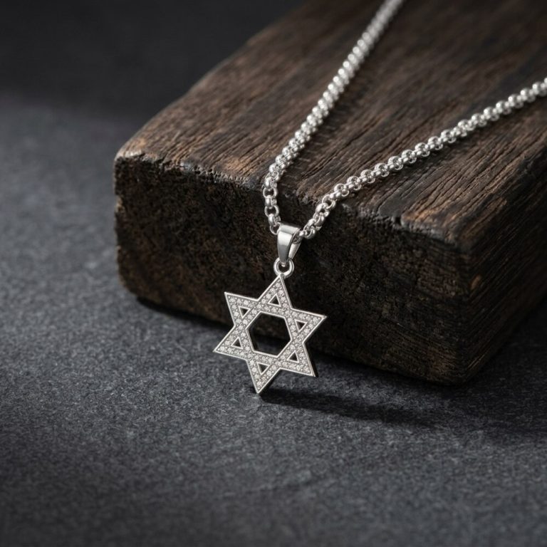 שרשרת מגן דוד לגבר משובצת זרקונים, תמונת מוצר 3