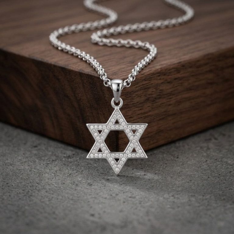 שרשרת מגן דוד לגבר משובצת זרקונים, תמונת מוצר 4