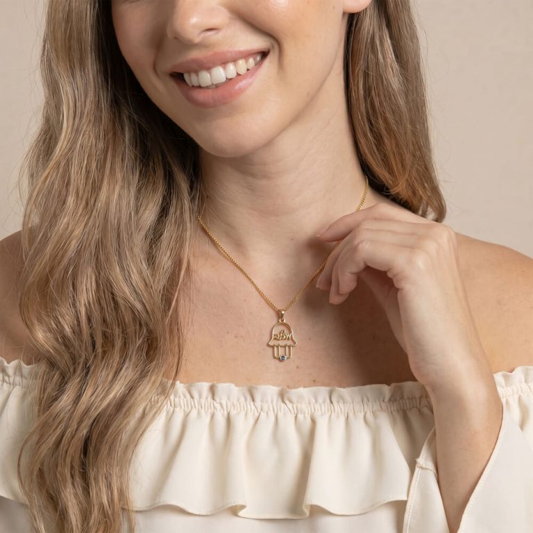 שרשרת חמסה עם שם בעברית ואבן לידה, תמונת מוצר 5
